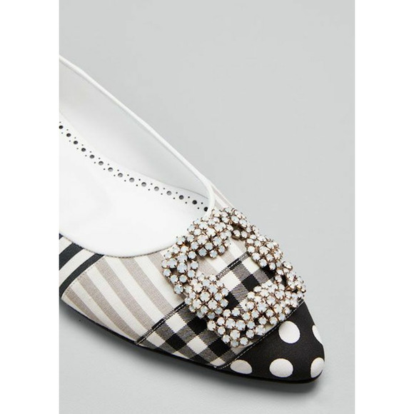 Manolo Blahnik Hangisi Flat Black White Patches Jewel Buckle Classic Ballet 41.5 - Picture 5 of 12